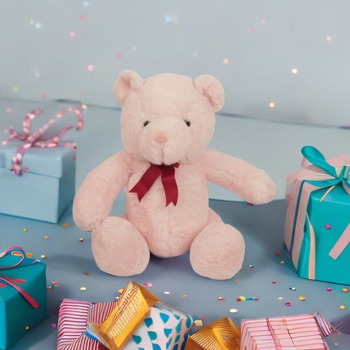 Mirada Bear with Maroon Bow Soft Toy - 35cm Pink