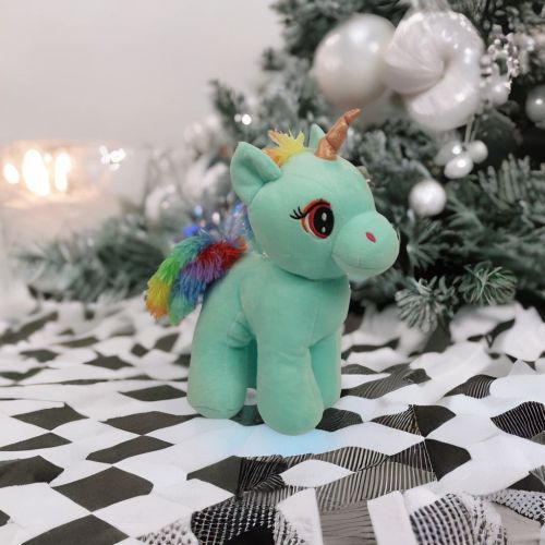 Mirada Unicorn Soft Toy with Glitter Horn & colourful Tail  - 30cm Green