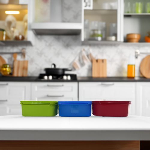 Super 99 Airtight Plastic Storage Container Set for Home Kitchen | Leak Proof Container Box Easy to Clean (Size – 12cm X 12cm X 16cm, 650 ML, Set of 3, Multicolor)