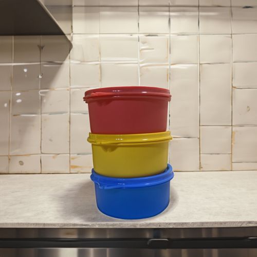 Super 99 Magnum Round Shape Plastic Container Set with Lid for Home Office Kitchen | Kitchen Organizer Storage Box (Size – 11cm X 11cm X 16cm, 500 ML, Set of 3, Multicolor)