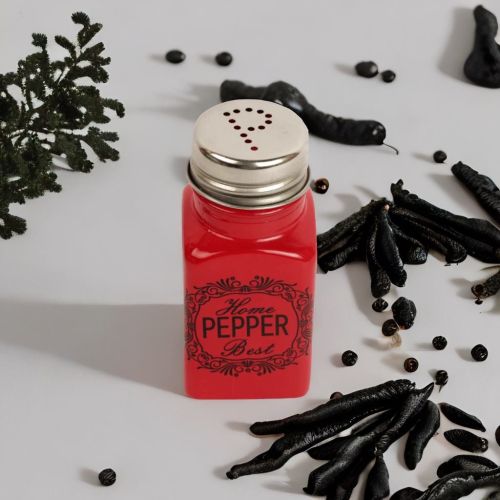 Short Glass Shakers with Adjustable Coarseness for sea salt, black peppercorn, or spices (70 ml , Red)