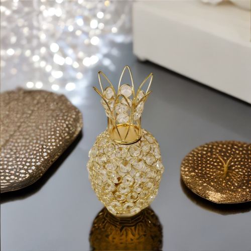 Super99 Crystal (Pineapple Crystal Bead) T- Light Holder - Decorative Tealight Holders for Home Office Living Room Indoor Garden Dining Centerpiece Decoration|376gm|Size -11 cm X 20 cm