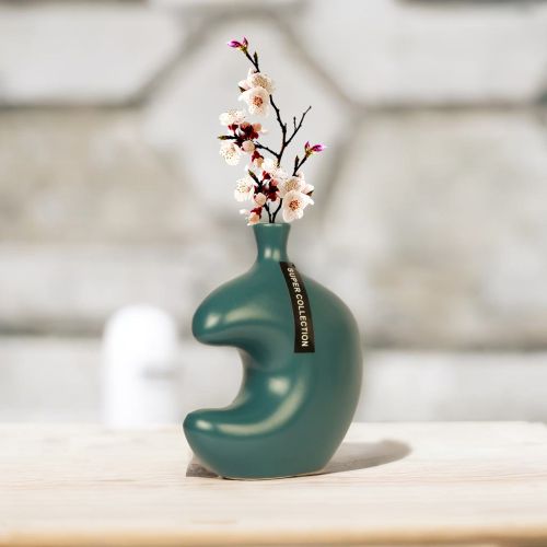 Super99 Ceramic Flower Vase for Artificial Flowers Home Decoration | for Living Room Decor Corner | Ceramic Flower Vases | Sea Green, Size-21 cm X 8 cm X 22 cm 