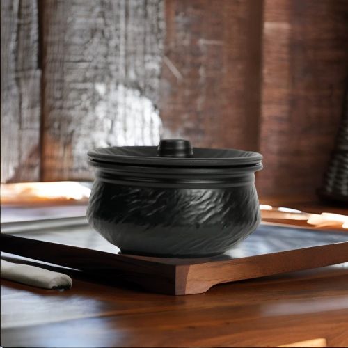 400ml Melamine Serving Handi / Pot with Lid for Dining Table|Home|Kitchen (Matt Black)
