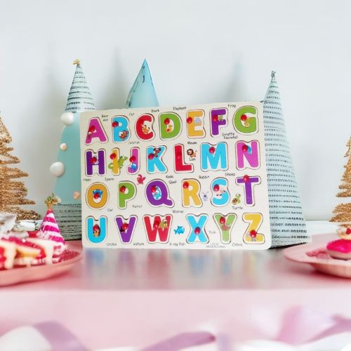 Super99 English Capital Alphabets ABCD Wooden Puzzle with knobs Toy for Kids
