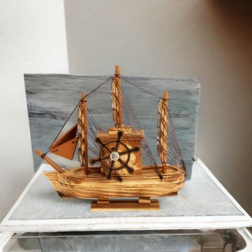 Musical Wooden Sailing Ship Showpieces for Home, Living Room, Wall, Office Table Decoration (Brown)