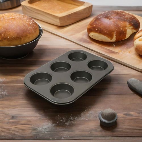 Super 99 Carbon Steel Cup Cake Tray for 6 Muffins Bakeware(Black) Mufifn Tray 6 cavity