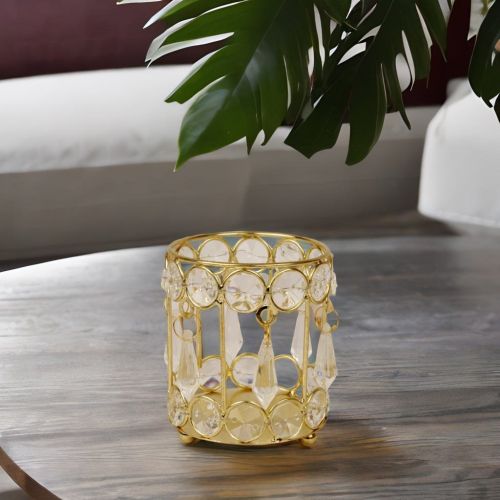 Super99 Crystal Mini Cylinderical Votive T- Light Stand - Decorative Tealight Holders for Home Office Living Room Indoor Garden Dining Centerpiece Decoration|75gm|Size -6.5 cm X 8 cm
