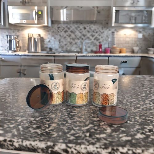 Container Jars Set with Spoon- 3 Pcs