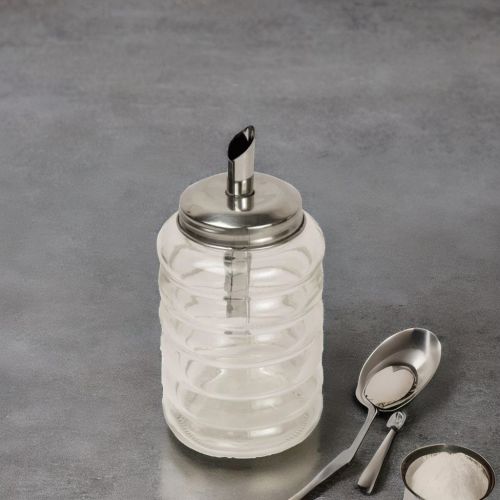 Beautiful Glass Honey / Maple Syrup Dispenser Jar - Comb Shaped 280 ml (Transparent)