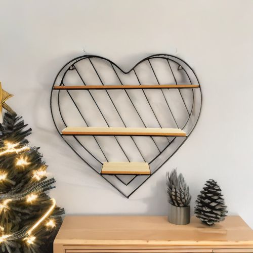 Super 99 Heart Shape designer Iron frame Wall mounted with MDF shelf|Wall hanging| Size - 32cm*34cm|584gm