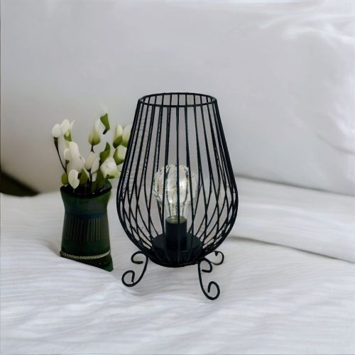 SUPER 99 Metal Table Lamp|Battery Operated, Table Decorative Light- Pre-installed Bulb|Stunning Lighting, Antique Unique Design Black, Iron- Size :24cmX15cm