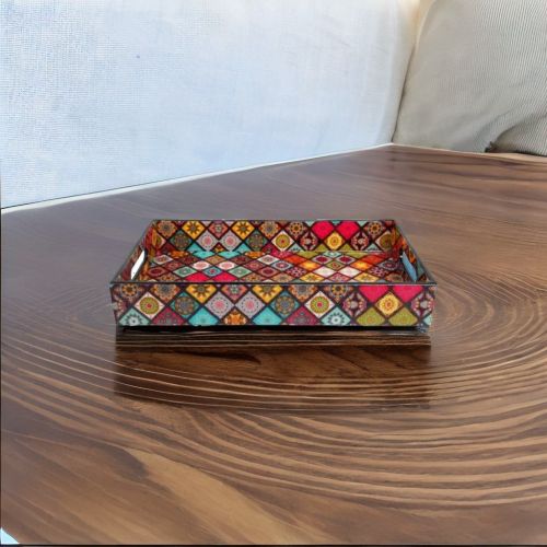 Rectangular Shape Multipurpose Digitally Design Printed Serving Trays with Cut Out Handles (Set of 3 pcs , Multicolor)