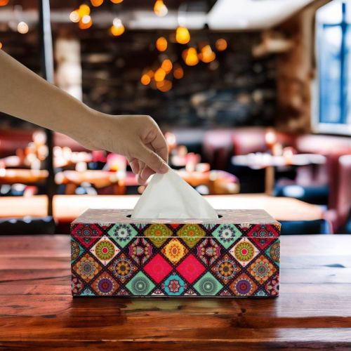 Tissue Box Holder for Home/Car/Kitchen/Bathroom Made of MDF Wood with Kilim Design (Multicolor)
