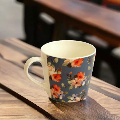 Super99 Designer Ceramic Tea/Coffee Mug|390ml| Flower Printed design Mug|300gm- Size- 8.5cmX10cm
