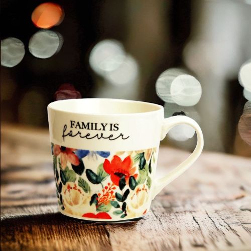 Super99 Designer Ceramic Tea/Coffee Mug|390ml|Printed Flower design Family Quote Mug|300gm- Size- 8.5cmX10cm