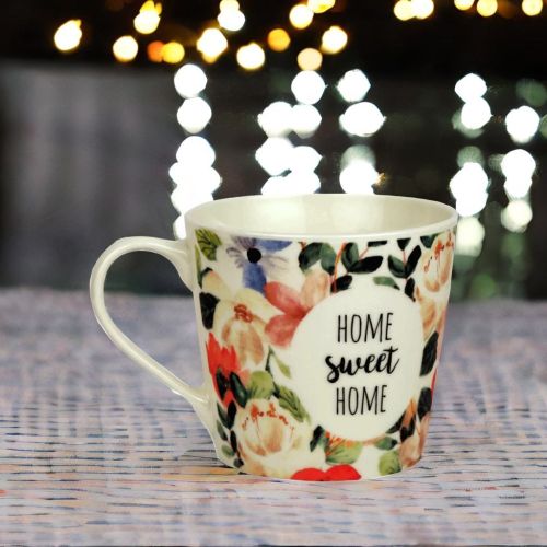 Super99 Designer Ceramic Tea/Coffee Mug|390ml|Printed Flower design " Home Sweet Home" Mug|300gm- Size- 8.5cmX10cm