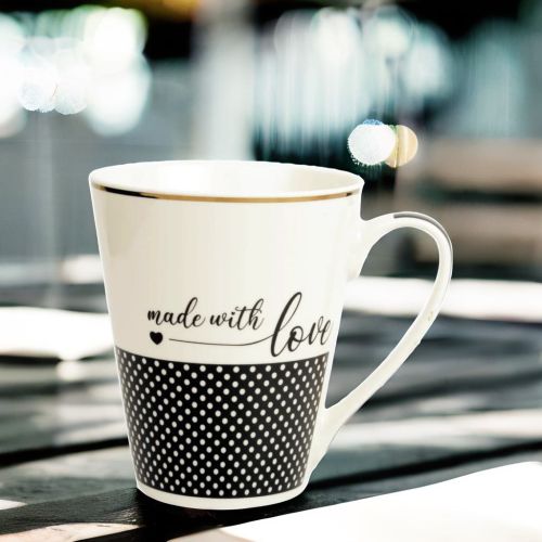 Super99 Designer Ceramic Tea/Coffee Mug|300ml|Printed design " "Made with Love" Mug|250gm- Size- 8.6cmX10cm