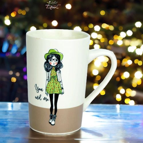 Super99 Designer Ceramic Tea/Coffee Mug|380ml|Printed design " "You and Me" Mug|350gm- Size- 11.5cmX8cm