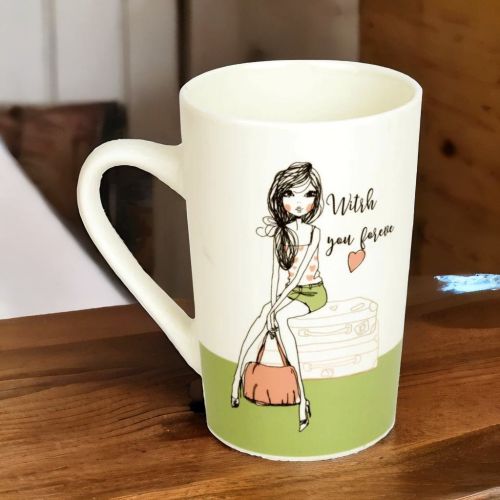 Super99 Designer Ceramic Tea/Coffee Mug|380ml|Printed design " With You Forever" Mug|350gm- Size- 11.5cmX8cm