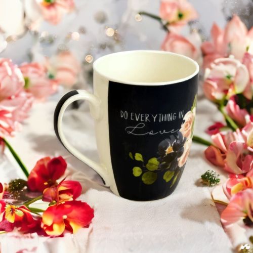 Super99 Designer Ceramic Tea/Coffee Mug|340ml|Printed design " Do Everything in Love" Mug|265 gm- Size- 10.5cmX8cm