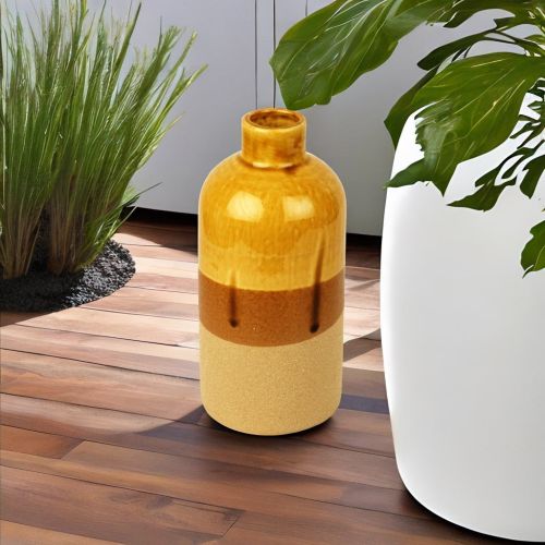 Super99 Ceramic Designer Flower Vase for Artificial /Real Flowers Home Decoration |  Glossy/Matt finish|Flower Vase for Living Room Decor Corner |Ceramic Flower Vases | Brown - Weight - 500gm Size- 20.5cmX9.5cm