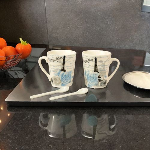 Super99 Designer Ceramic Tea/Coffee Mugs set with Spoon ( 2 Mugs & 2 Spoon)|260 ml each|Printed design - Mug|150gm each ( Mug) Spoon (9gm)- Size- Mug : 9cmX7.5cm, Spoon: 9 cm