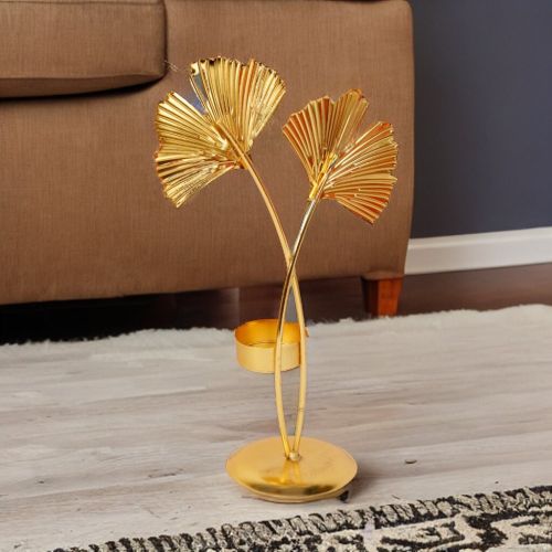 Super99 Leaf shape Golden Tealight Holder Stylish| Shaped Flower Leaves Candle Holder Stand Metal Beautiful Design Home Decoration Festival Occasions Iron Tealight- Weight: 70gm, Size: 23.5cmX16cm