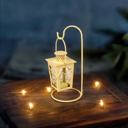 Super99 Candle Holder Table T-Light Post Lantern Candle Hanging Stand Holder Metal Holder with Powder coated Paint- Creame Colour|Weight:230gm|Size-23cmX10cm