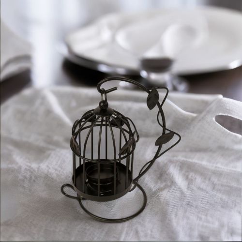 Super99 Candle Holder Table T-Light Bird Cage  Candle Hanging Stand Holder Metal Holder with Powder coated Paint- Colour Black| Weight:178gm|Size-23cmX10cm