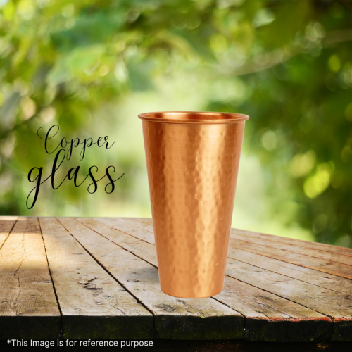 Super 99 Copper Hammerred Design Glass-  600ml|Hammered Design Leak Proof Copper Glass 150gm- Size -16cmX9.5cm|Easy to Hold and Drink