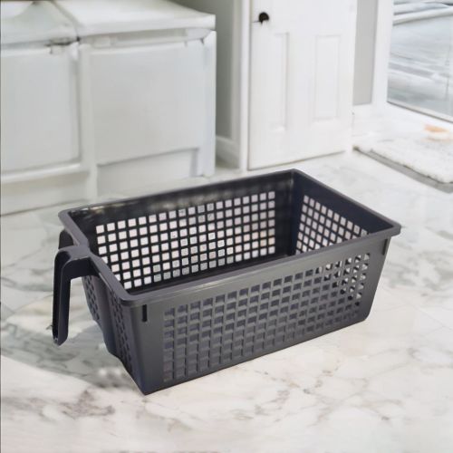 Super 99 Plastic Multipurpose Large Size Flexible Storage Baskets/Fruit Vegetable Bathroom Stationary Home Basket with Handles (Black)- Large