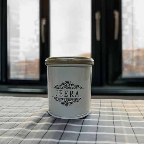 Super 99 Airtight Kitchen Organizer Jeera Jar | Spice Storage Container BPA Free for Home & Kitchen (Size – 8cm X 8cm X 9cm, 360 ML, Tin Iron, Cream Color)