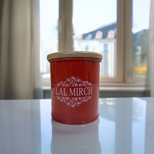 Super 99 Airtight Kitchen Organizer Lal Mirch Powder Jar | Spice Storage Container BPA Free for Home & Kitchen (Size – 8cm X 8cm X 9cm, 360 ML, Tin Iron, Red)