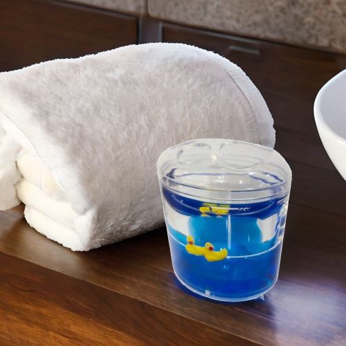 Super99 Designer Acrylic Tooth Brush Holder with Floating Ducks in colourful water|Organise & store toothbrushes, toothpaste, and personal care accessories|Weight: 284gm , Size: 9.5cmX7.5cmX10.5cm
