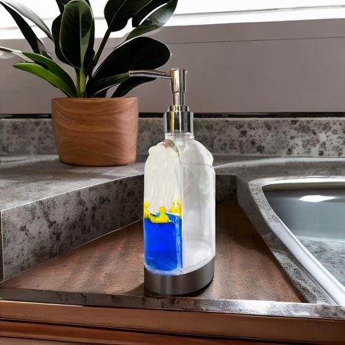 Super99 Refillable Soap Dispenser with Floating Ducks in colourful water| Soap Squirter | Bathroom Liquid Dispenser- 270ml, Weight: 170gm, Size: 18cmX6cm