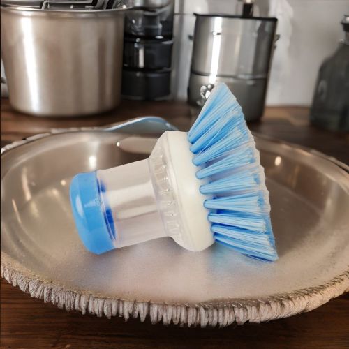 Super99 Liquid Dispenser Sink Cleaning Plastic Brush with self Liquid soap Dispenser for Dishes and washbasin Cleaning Brush Plastic Wet and Dry Brush (Multicolor- Blue)|Weight: 40gm, Size: 8cmX8cm