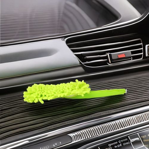 Super99 Microfiber Duster with handle, for Cleaning, Home Care, Green Microfiber|Weight: 80gm, Size: 33 cm X 9 cm