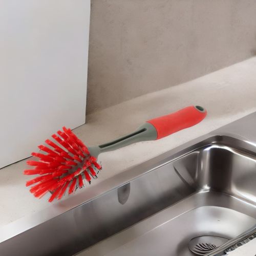 Supe99 Home Kitchen Cleaning Brush with Long Handle|Wash Basin Cleaning Brush, Sink Cleaning Brush|Red - Assorted Weight: 92gm, Size: 30cmX7cm