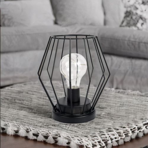 SUPER 99 Metal Table Lamp, Battery Operated, Table Decorative Light- Pre-installed Bulb, Battery Operated| Unique Design Black, Iron- Size: 17cmX15cm