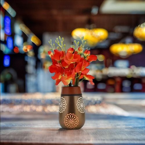 Super99 Ceramic Flower Vase for Artificial Flowers Home Decoration | Flower Vase for Living Room Decor Corner | Ceramic Flower Vases | Brown, Size-20 cm X 13 cm