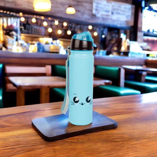 Super 99 Designer Plastic Water Bottle/Sipper with a sling to carry in hand -600ml, Blue|Easy to Clean , long reusable attached straw made of food grade plastic-Size:  23.5cm X 6cm